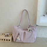 KYLETHOMASW  -  Vintage Frosted Tote Bag Casual Students Purse Large Capacity Shoulder Bag Polka Dot Drawstring Zipper Handbag with Star Pendant