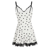 KYLETHOMASW  -  Vacation Slip Dress Women Summer Polka Dot Lace Mini Dress Sexy Spaghetti Strap Contrasting Beach Holiday Outfit Lounge