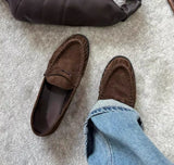 KYLETHOMASW  -  Round-toed loafers for women with pleated low heels Retro Brown Ladies Shoes Woman Fashion Brand Designer Shoes for Women