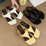 KYLETHOMASW  -  Summer Beach Female Flip Flops Women Flats Slippers Shoes Fashion Square Toe Ladies Flats Slippers Slides Sandals Shoes