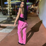 Kylethomasw  Velvet Street Two Piece Pant Set Women Strapless Crop Top Casual Pocket Flare Pant Female 2 Piece Outfit New In Matching Set