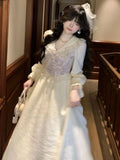 KYLETHOMASW  -  French Elegant Sweet Fashion Long Sleeve Dress Women Lace Design Retro Evening Dress Japanese Casual Lovely Chic Party Outfits