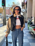 Kylethomasw  -  Fashion Pu Leather Women Patchwork Coat Chic Lapel Long Sleeve Zipper Motorcycle Jacket Autumn Lady Street Short Outwear 2024