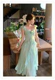 KYLETHOMASW  -  French Vintage Summer Green Elegant Sexy Evening Party Long Dress Women Sleeveless Backless Vacation Ruffles Slip Fairy Dress