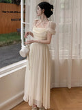 KYLETHOMASW  -  Summer Women Halter Midi Dress Elegant Female Chiffon Square Neck Party One Pieces Dresses French Solid New Vestidos Robe