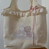 KYLETHOMASW  -  Cartoon Sweet Girls Rabbit Printing Handbags Patchwork Lace Kawaii Bow Top-Handle Bags Women Cute Purses Fashion Y2k Clutches