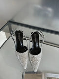 KYLETHOMASW  -  Luxury Bling Design Mules Sandals Women Sexy Pointed Toe Thin High Heels Summer Back Strap Banquet Dress Shoes Women Pums