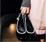 KYLETHOMASW  -  Japanned Leather Mary Janes Woman Color Block High Heels Shoes Ladies Belt Buckle Tacones Wedges Chunky Heeled Escarpins Mujer