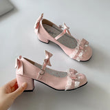 KYLETHOMASW  -  Cute Lace JK Women Mary Jane Shoes Fashion Butterfly-knot Leather Shoes Outdoor Women's Party Dress Pumps