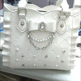 KYLETHOMASW  -  Japanese Sweet Cute Tote Bag Women Bow Pearl Rhinestone Crossbody Bag Ladies Lace Lolita Girl Kawaii Elegant Shoulder Bags Chic