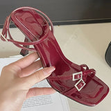 KYLETHOMASW  -  Wine Red Footwear New In Women Heeled Sandals Shoes 2025 Female Fashion Buckle Ladies High Heels Sandals Pumps Shoes Big Size