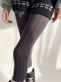 KYLETHOMASW  -  Nighttime Classroom Grey Tights Women's Spring Autumn Style Retro Hollow Vertical Stripe Socks  Knot Printed Base La...
