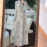 KYLETHOMASW  -  Women's Chinese Style 2-Piece Floral Dress Set Sheer Cardigan Maxi Dress