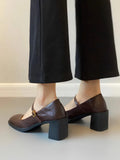 KYLETHOMASW  -  Womens Shoes Coarse Heel Leather Shoes Women's High Heel Mary Jane Shoes Shallow Commuter Shoe Women Heels