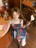 Kylethomasw Vintage Floral Print Camisole Shirt Women Summer Fashion Beautiful Blouses Female Vacation Style Elastic Tank Tops Chic