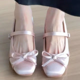 KYLETHOMASW  -  French Bow Thick Heel Single Buckle Mary Jane Shoes for Women 2025 New Summer with Skirt Comfortable and Lightweight High Heels