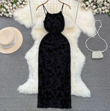 KYLETHOMASW  -  Vintage Green Velvet Burnt Flower Long Strap Dresses Women Robe Sexy Backless sleeveless Slim Boho Beach Dress Ladies