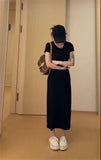 KYLETHOMASW  -  Summer Casual Cotton Midi Dress Women Elegant Solid Color Round Neck Slim Bodycon Dresses Korean High Street Vestidos ﻿270A