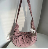 KYLETHOMASW  -  Streetwear Polka Dot Office Lady Shoulder Bag Women Canvas Drawstring Pleated Hobo Bags Y2k Aesthetic Handbags Crossbody Korean