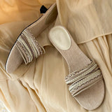 KYLETHOMASW  -  Luxury Designer Summer Low Heel Women Weave Slippers Elegant Open Toe Dress Slides Outdoor Gladiator Shoes