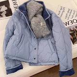 KYLETHOMASW  -  Corduroy Parka Women Fashion Patchwork Puffer Jacket Winter Korean Down Coats Long Sleeve Casual Cotton Padded Outerwears