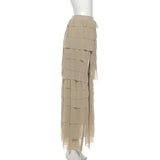 KYLETHOMASW  -  Ruched Tierred Design Long Skirts Woman Elastic High Waist Irregular Shape High Split High Street Versatile Style Bottoms