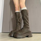 KYLETHOMASW  -  Flats Platform High Boots Women's Designer Shoes for Woman Winter Knee High Boots Lace Up Trend Goth Fashion Boots Femme