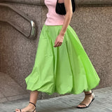 Kylethomasw   - Loose Green Bubble Mid Skirt Female 2024 Summer New Fashion European and American Solid Color High Waist Mid-length Skirt Women