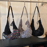 KYLETHOMASW  -  Women's Silver Sequin Crossbody Bag Drawstring Design Shiny Party Evening Casual Shoulder Bag Fashion Sparkly Handbag