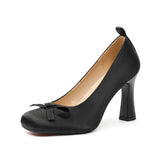 KYLETHOMASW  -  French Fairy Tale Style Ballet Flats High Heels Women's Spring Autumn Bow Tie Silk Round Toe Thin Heel Rubber Bottom Shoes