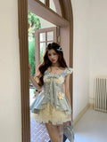 KYLETHOMASW  -  Sweet Coquette 3D Floral Applique Mock Two Piece Princess Dress Women Fairycore Pink Bowknot Puffy Birthday Party Gown Outfits
