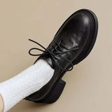 KYLETHOMASW  -  Womens Cowhide Lace Up Flat Shoes Oxford Round Toe Retro British High-Quality Soft Comfortable All Season Daily Shoes