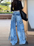 KYLETHOMASW  -  Ripped Heavy Industry Jeans Women's Spring 2025 New Street Ripped Large Pockets Wide Leg Pants Women
