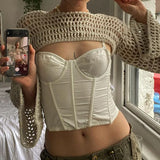 Kylethomasw  Solid Short Knit Sweater Hollow Out Smock Crochet Crop Top Women Casual Pullover Y2k Streetwear  Autumn Female Fashion Cloth