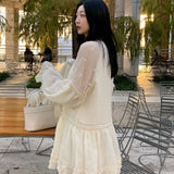 KYLETHOMASW  -  Summer New Loose Long-sleeved Embroidered Fungus Edge Tie-neck Shirt Skirt Summer