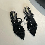 KYLETHOMASW  -  New Footwear Pointed Toe Women Wedges Slippers Female Slides Fashion Butterfly-Knot Ladies Heeled Slippers Sandals Shoes Pumps