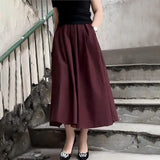 KYLETHOMASW  -  Autumn New French Elegant Women's A-Line Skirt Solid Color High Waist Casual Loose Pleated Skirt Office Lady Midi Faldas K956