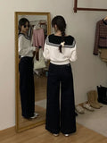 Kylethomasw White Navy Collar Knitted Cardigan Age Reduction Women Clothing Autumn Thin Long Sleeve Sweater Korean Fashion Y2k Top