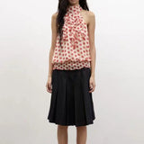 KYLETHOMASW  -  Fashion Original Design Red Polka Dot Half Turtle Collar Halter Stitching Ruffled Loose Sleeveless Top T-Shirt Women Chic