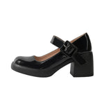KYLETHOMASW  -  High Heels Women's Summer Word Belt Mary Jane Single Shoes Thick Heel Light Mouth Buckle High Heel Leather Shoes Women Pumps