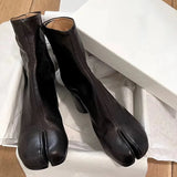 KYLETHOMASW  -  Split Toe Tabi Boots Genuine Leather Chunky Heels Ankle Boots for Women Winter Short Booties Tabi Ninja Chelsea Botas Mujer