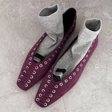 KYLETHOMASW  -  High Quality Faux Suede Flat Mary Jane Shoes Women Fashion Rivets Lace Up Brand Designer Shoes Comfortable Soft Sole Office Shoe
