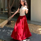 KYLETHOMASW  -  Red High Waist A-Line Skirt French Elegant Pleated Long Skirt Women Summer Loose Fashion Club Party Maxi Skirt Mujer Faldas 381A