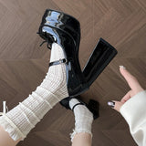 KYLETHOMASW  -  New Spring Platform Thick Heel Women Mary Jane Shoes Fashion Butterfly-knot Shoes Ladies Outdoor Dress Leather Pumps