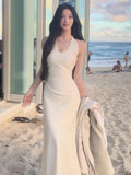 KYLETHOMASW  -  Luxury Slim Fit Long Dresses Elegant Sexy White Cambridge Blue Evening Dresses Spring Neck-Mounted Backless Mermaid Vestidos