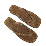 KYLETHOMASW  -  Cowhide Version~Niche Retro Suede Rhinestone Thick-Soled Flip-Flops for Women Outdoor Beach Flat Sandals