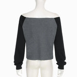 KYLETHOMASW  -  Retro personality contrasting wide neck casual knit shirt for spicy girls, loose and versatile top for the street