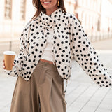KYLETHOMASW  -  Women's College Style Drawstring Long Sleeve Short Polka Dot Jacket Shirt Style Outerwear Comfortable Casual Leisure