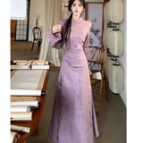 KYLETHOMASW  -  New Chinese Style Buckle Stand Collar Dress With Waist Cinching And Improved Qipao Women's Temperament In Autumn Long Skirt