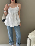 KYLETHOMASW  -  2025 3D Embroidered Jacquard Tank Top Strap Women Summer New Style Unique Design Lotus Leaf Edge Puff Blouse Top